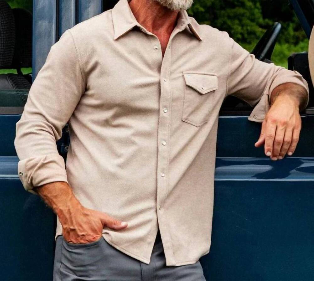 NEW CRIQUET men's chill knit pearl snap shirt in stone